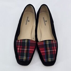 Bandolino Liberty Loafers Black Leather Red Tartan Plaid‎ Shoes, Size 7M EUC